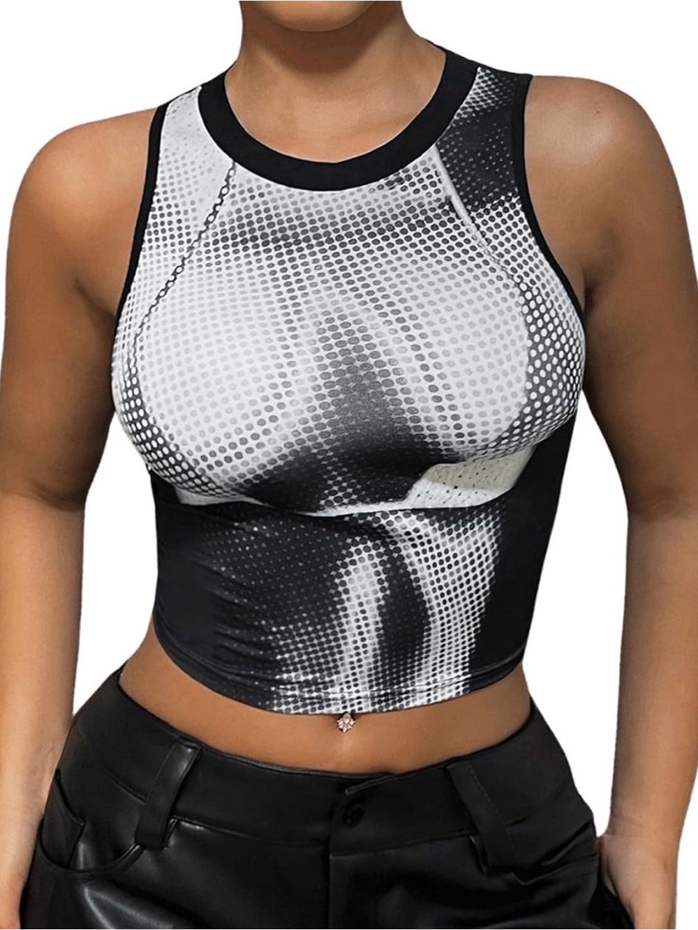 Black and White 3D Body Print Sleeveless Tank Crop Top Y2K Summer Party